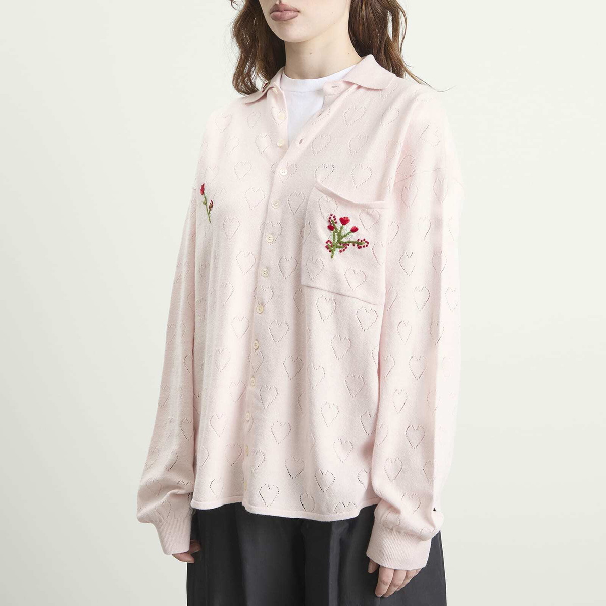 TTT MSW Women's Flower Embroidery Knit Shirt in Pink