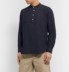 De Bonne Facture - Grandad-Collar Linen Half-Placket Shirt - Blue