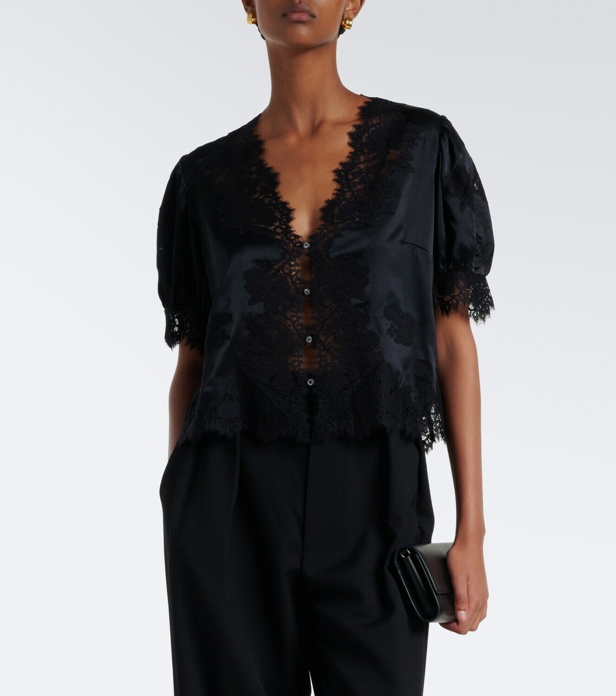Dôen Idella lace-trimmed silk satin top