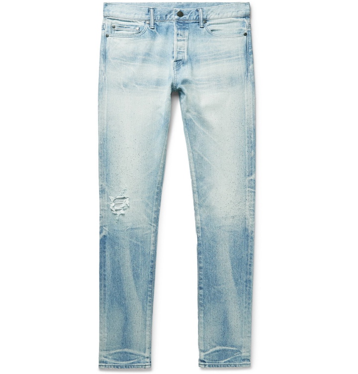 Photo: John Elliott - The Cast 2 Skinny-Fit Paint-Splattered Distressed Denim Jeans - Blue