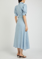 Rebecca Vallance Effie Pinstripe Belted Linen-blend Midi Dress Light Blue