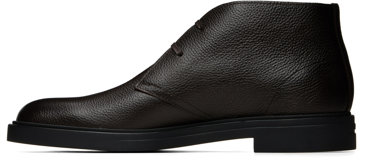 BOSS Brown Wool-Lined Grained Leather Desert Boots