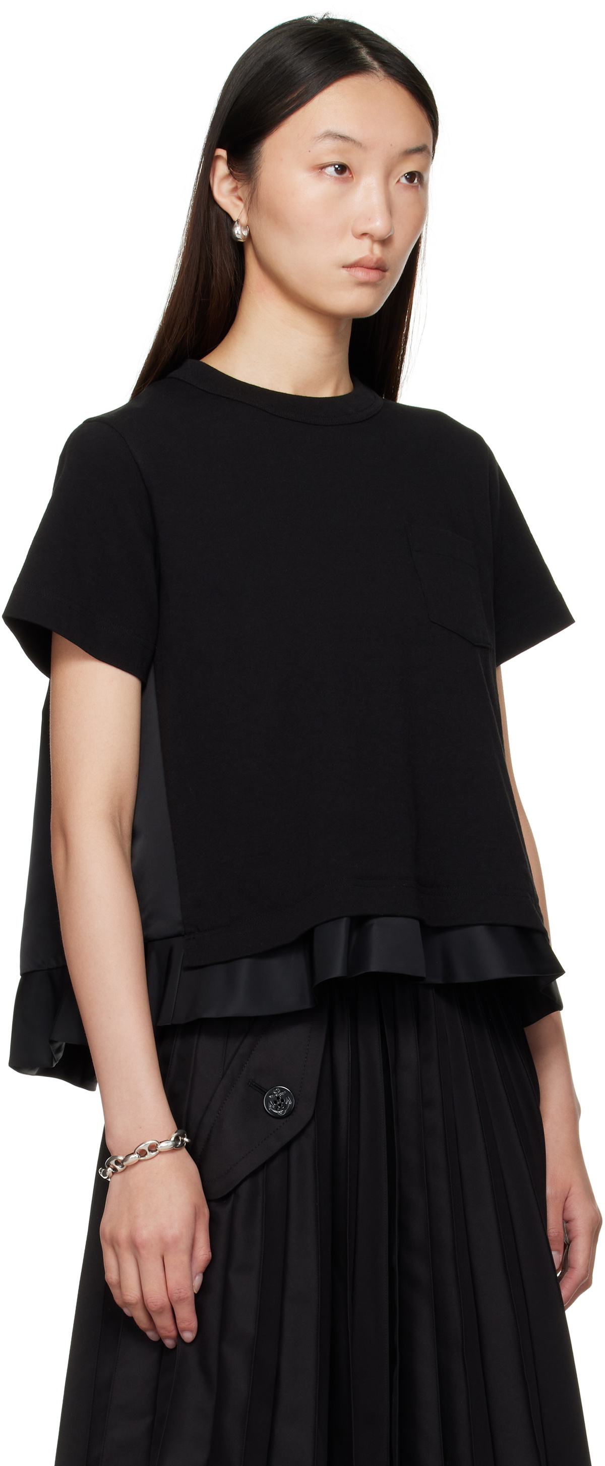 sacai Black Nylon Twill & Cotton Jersey T-shirt Sacai