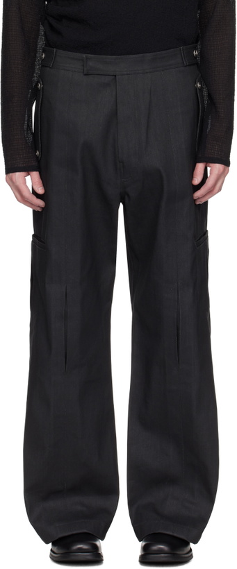 Photo: Omar Afridi Black Carol Coated Denim Cargo Pants