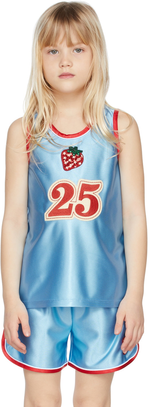 Gucci Kids' Jersey Dress With Gg Strawberry Patch In White Mix