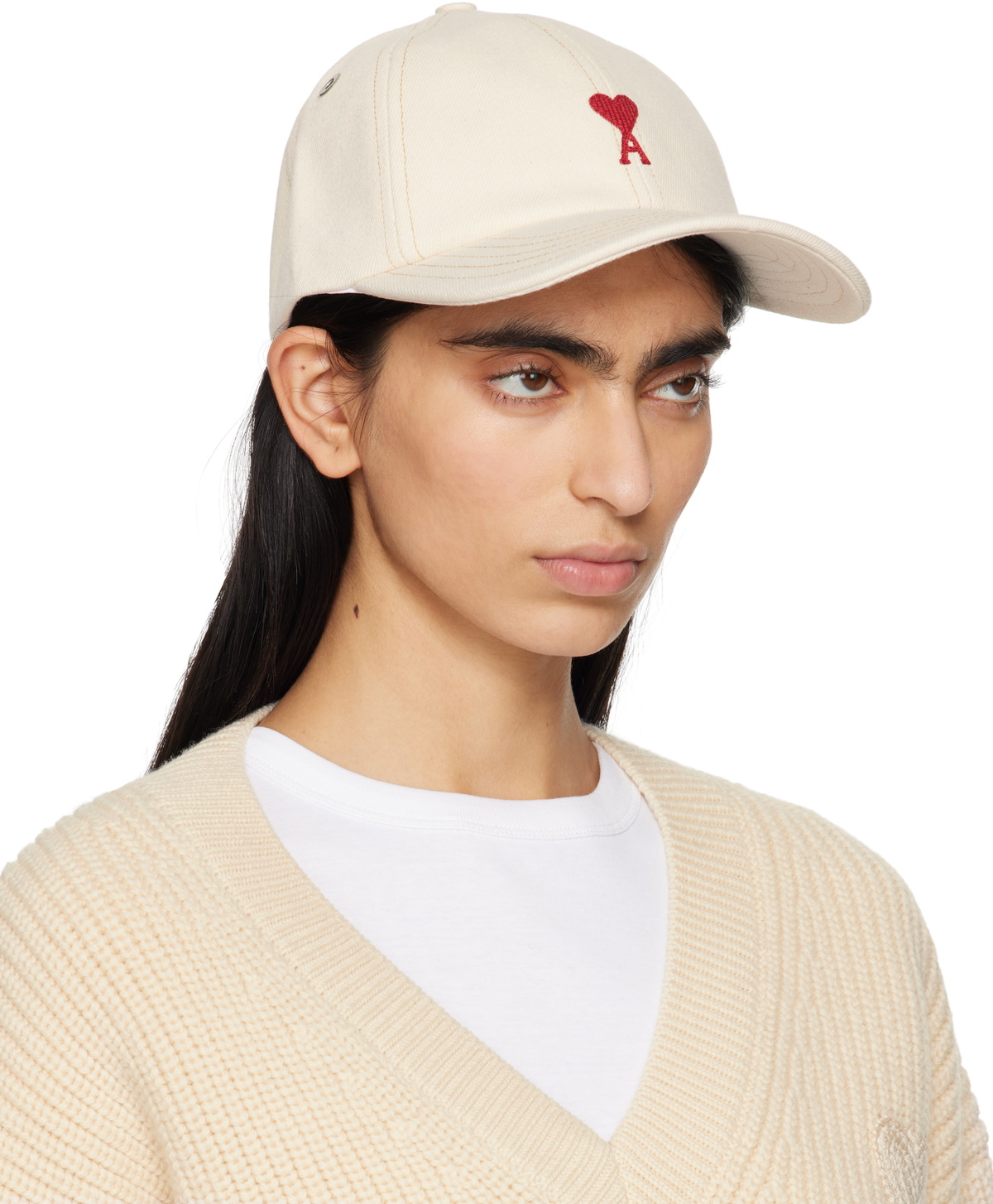 AMI Paris Off-White Cotton Ami de Coeur Embroidery Cap