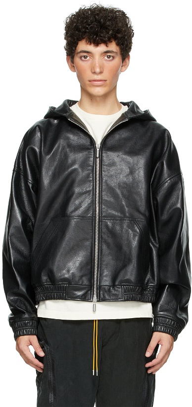 Photo: Rhude Black Leather Vice Zip-Up Jacket