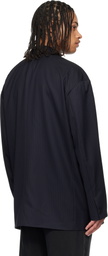 WOOYOUNGMI Navy Wool Stripe Wide Blazer