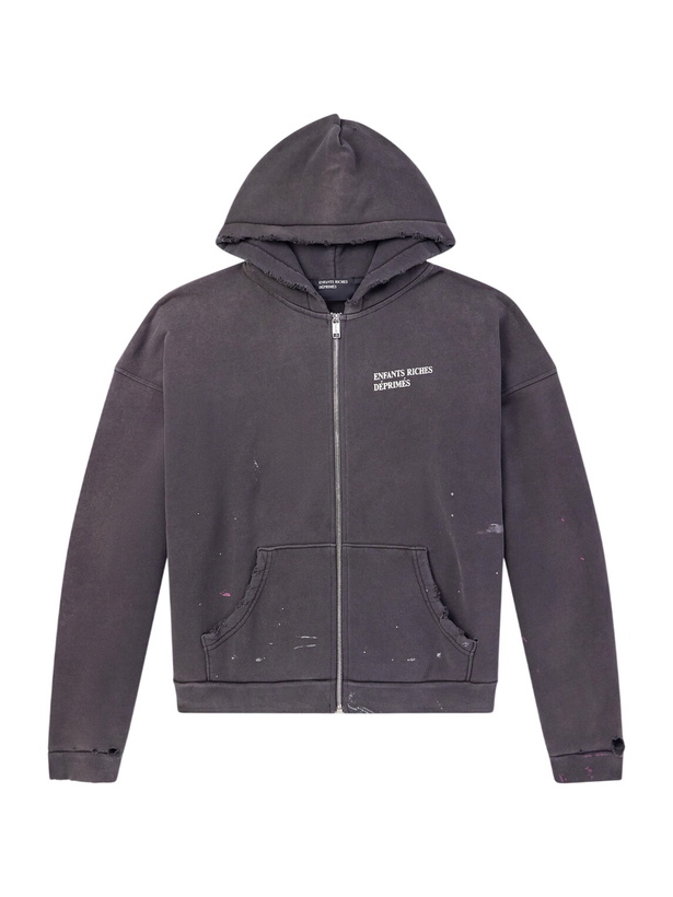 Photo: Enfants Riches Déprimés - Logo-Print Cotton-Jersey Zip-Up Hoodie - Black