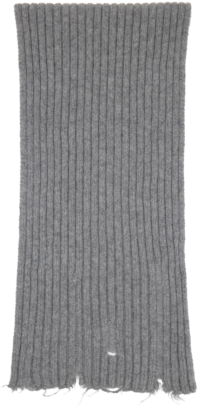 Stella McCartney Gray Distressed Alpaca Knit Scarf