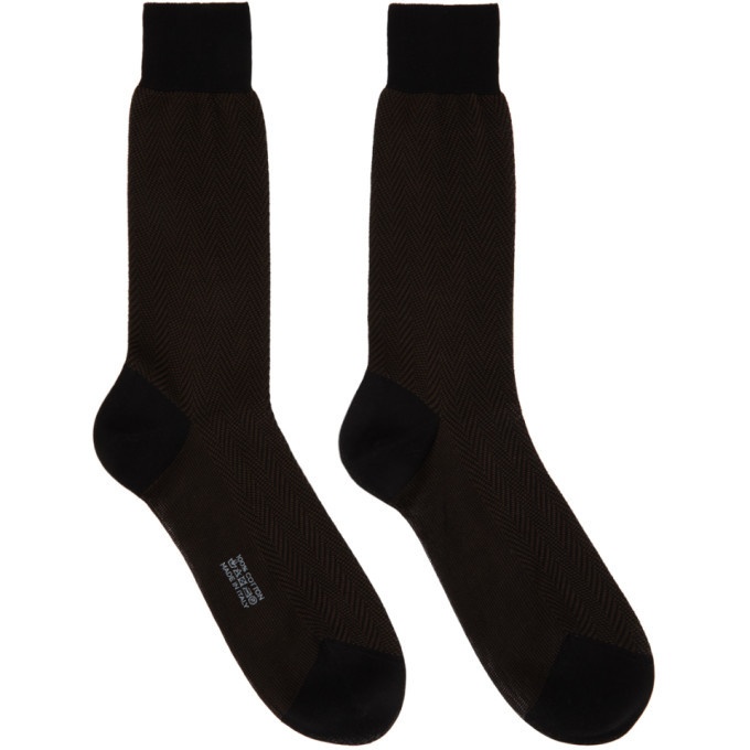 Photo: Tom Ford Black and Brown Cotton Herringbone Socks
