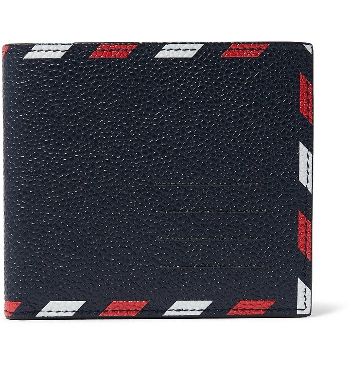 Photo: Thom Browne - Striped Pebble-Grain Leather Billfold Wallet - Midnight blue