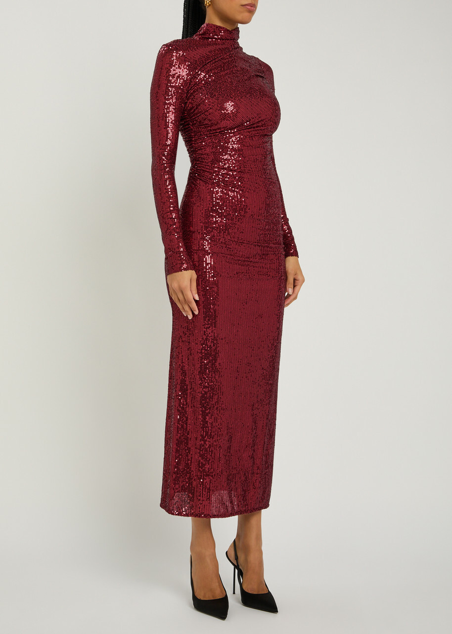 Needle & Thread Malia Sequin-embellished Tulle Gown Dark Red