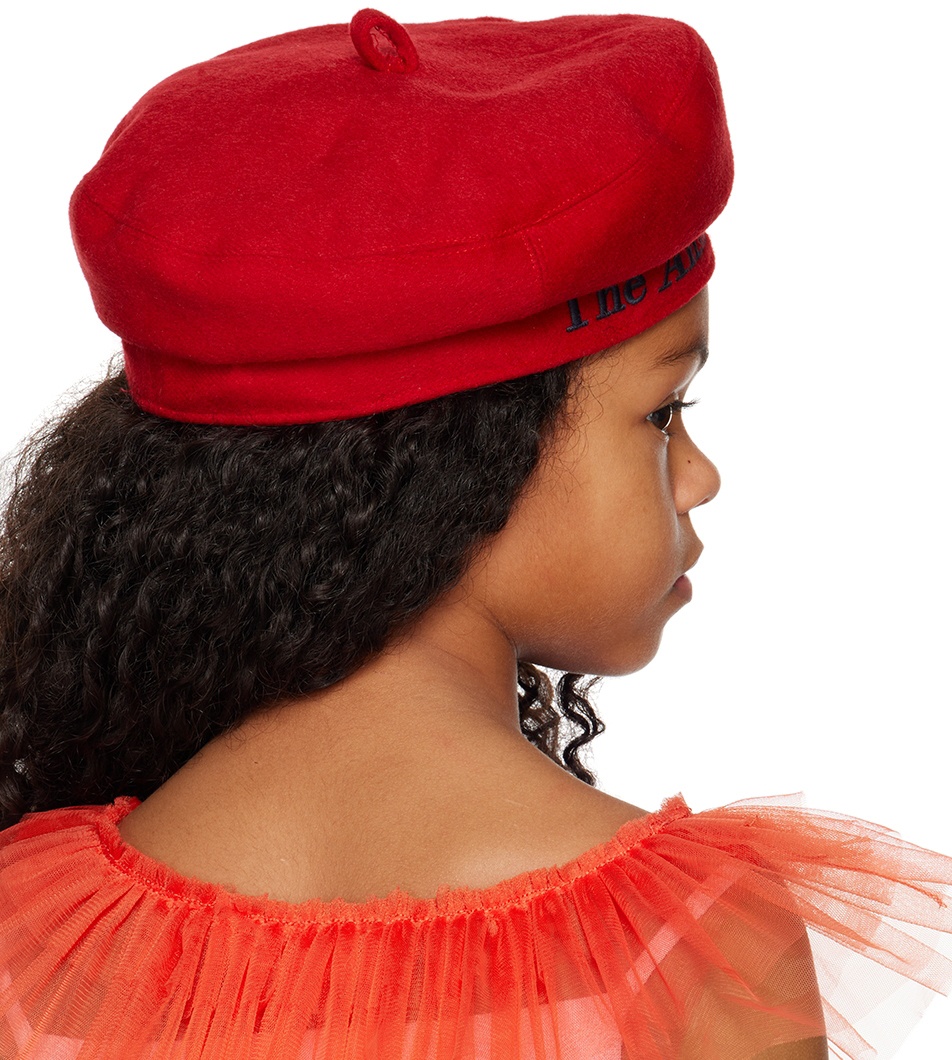 The Animals Observatory Kids Red Embroidered Beret