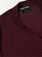 TOM FORD - Ribbed Mulberry Silk Henley T-Shirt - Burgundy