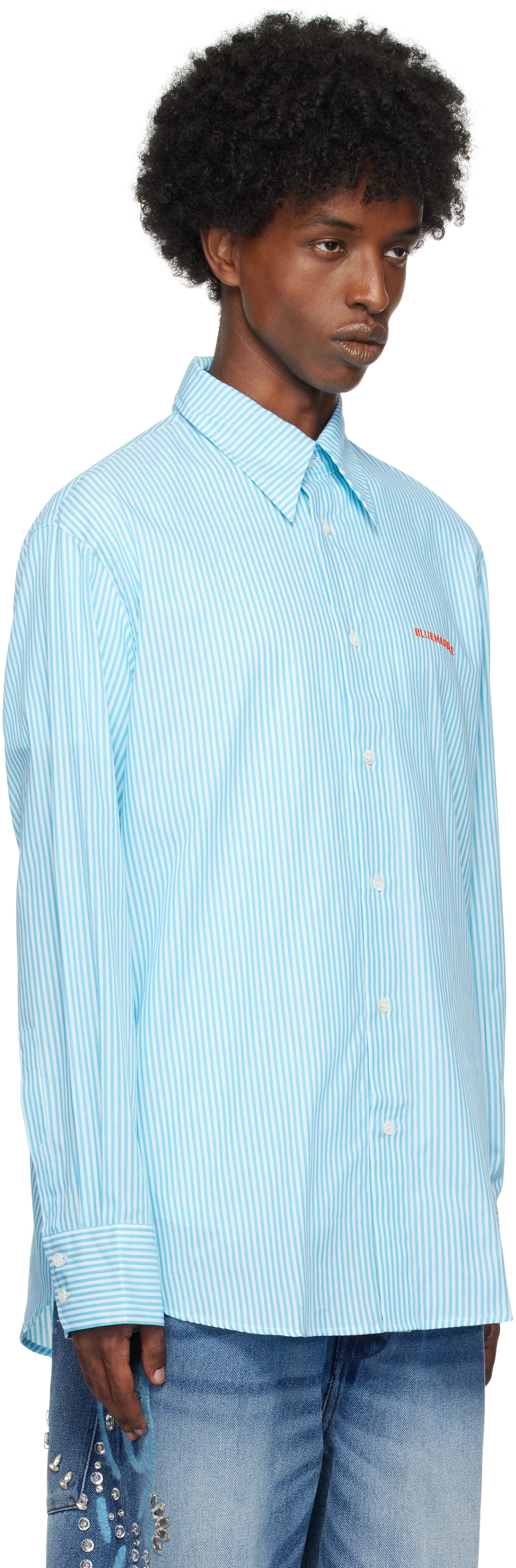 BLUEMARBLE Blue & White Striped Poplin Shirt