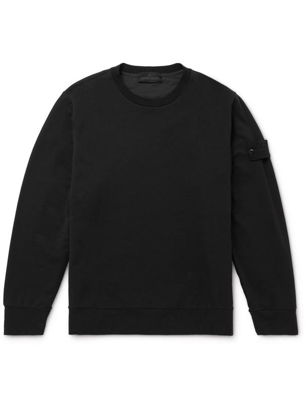 Photo: Stone Island - Logo-Appliquéd Cotton-Blend Jersey Sweatshirt - Black