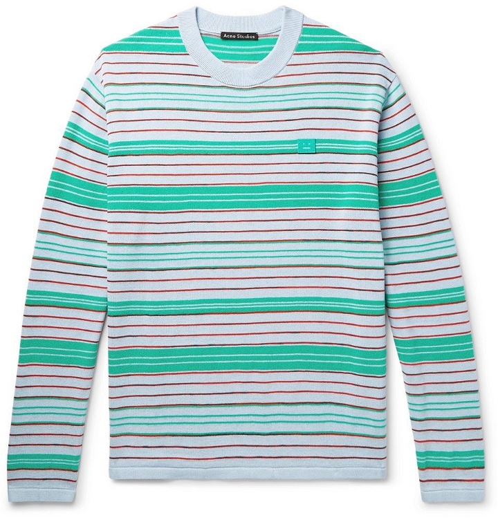 Photo: Acne Studios - Nimah Appliquéd Striped Cotton-Blend Sweater - Men - Green