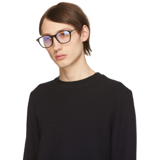 TOM FORD Black Blue Block Round Glasses