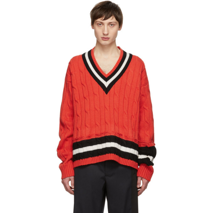 Maison Margiela Orange Collegiate Decortique V-Neck Sweater Maison