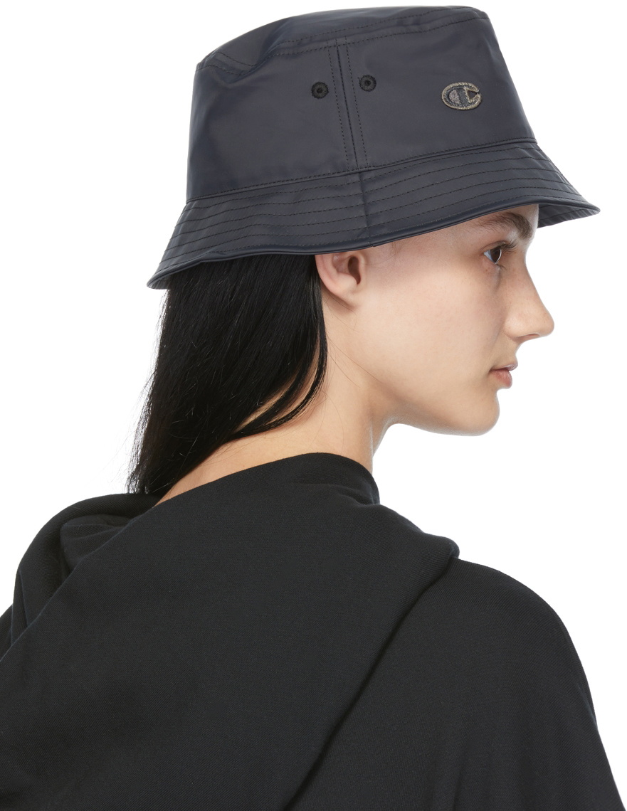 Rick Owens Black Champion Edition Satin Bucket Hat Rick Owens