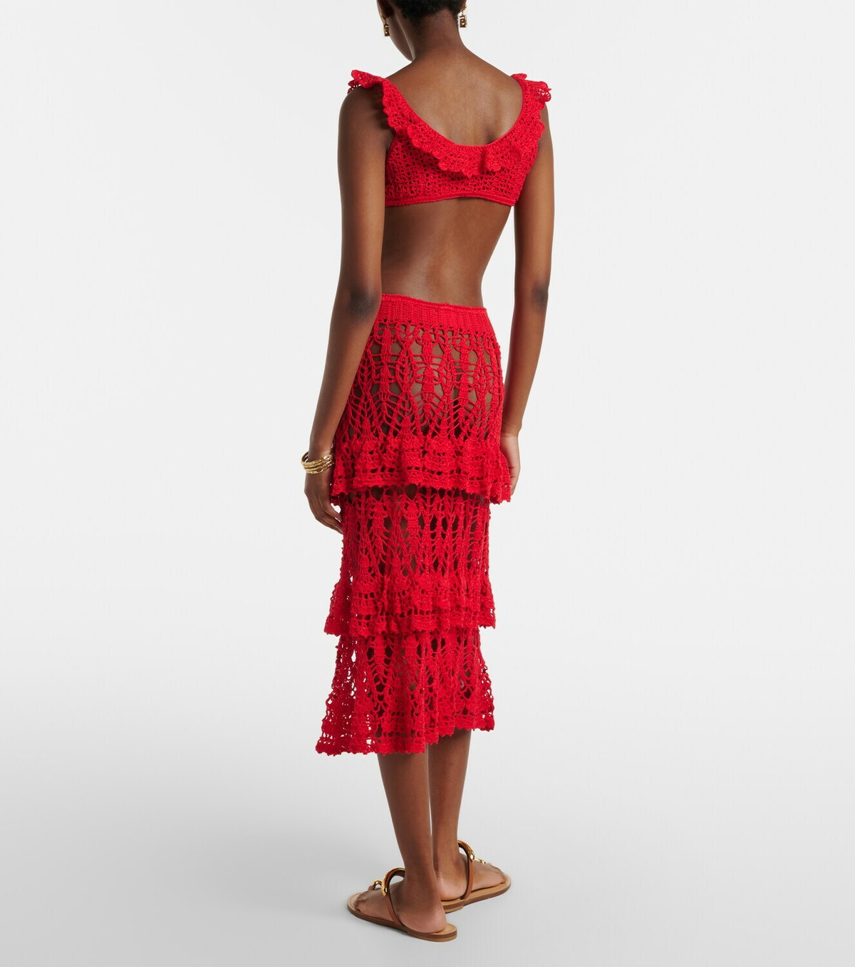 Anna Kosturova Elsie crochet ruffled cotton midi skirt