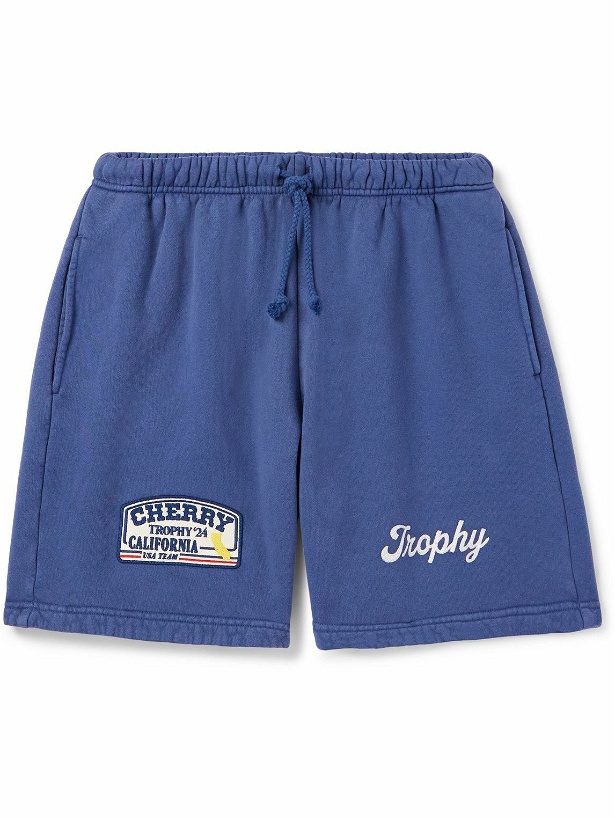 Photo: Cherry Los Angeles - Straight-Leg Logo-Appliquéd Cotton-Jersey Drawstring Shorts - Blue