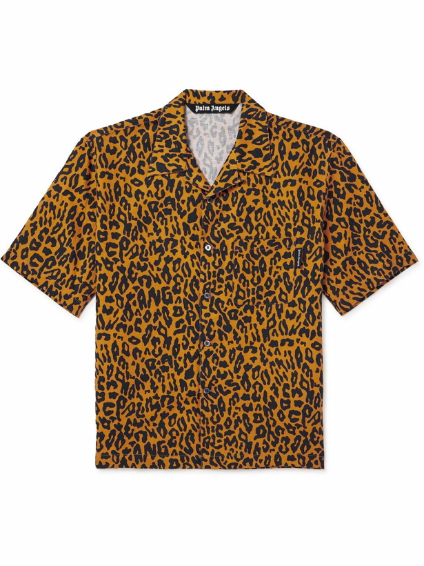 Photo: Palm Angels - Camp-Collar Cheetah-Print Linen and Cotton-Blend Shirt - Orange