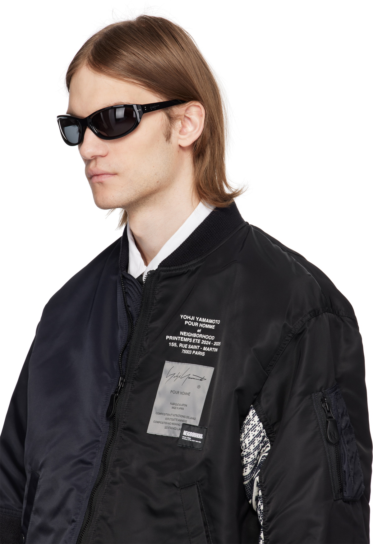 YOHJI YAMAMOTO Black Acetate Curve Sunglasses