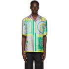 Versace Green and Grey Silk Barocco Mosaic Shirt