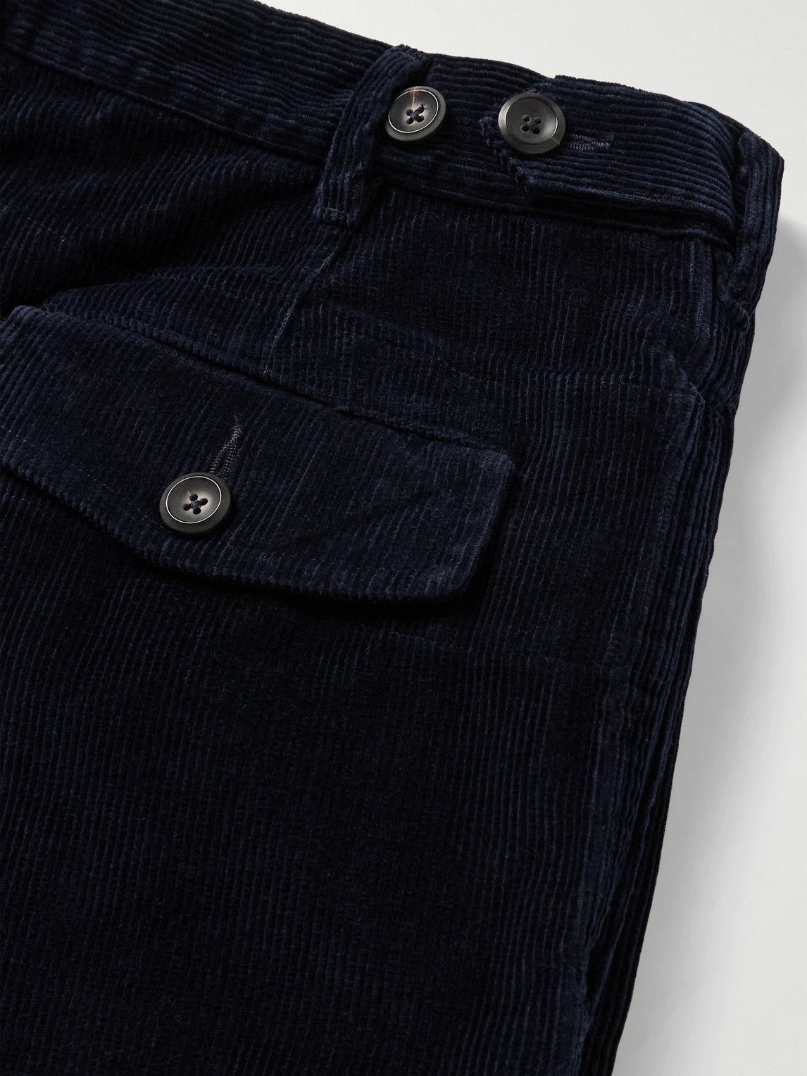 Drake's - Games Tapered Pleated Cotton-Corduroy Trousers - Blue