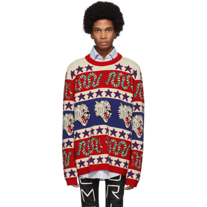 Photo: Gucci Blue and Red Jacquard Symbols Sweater