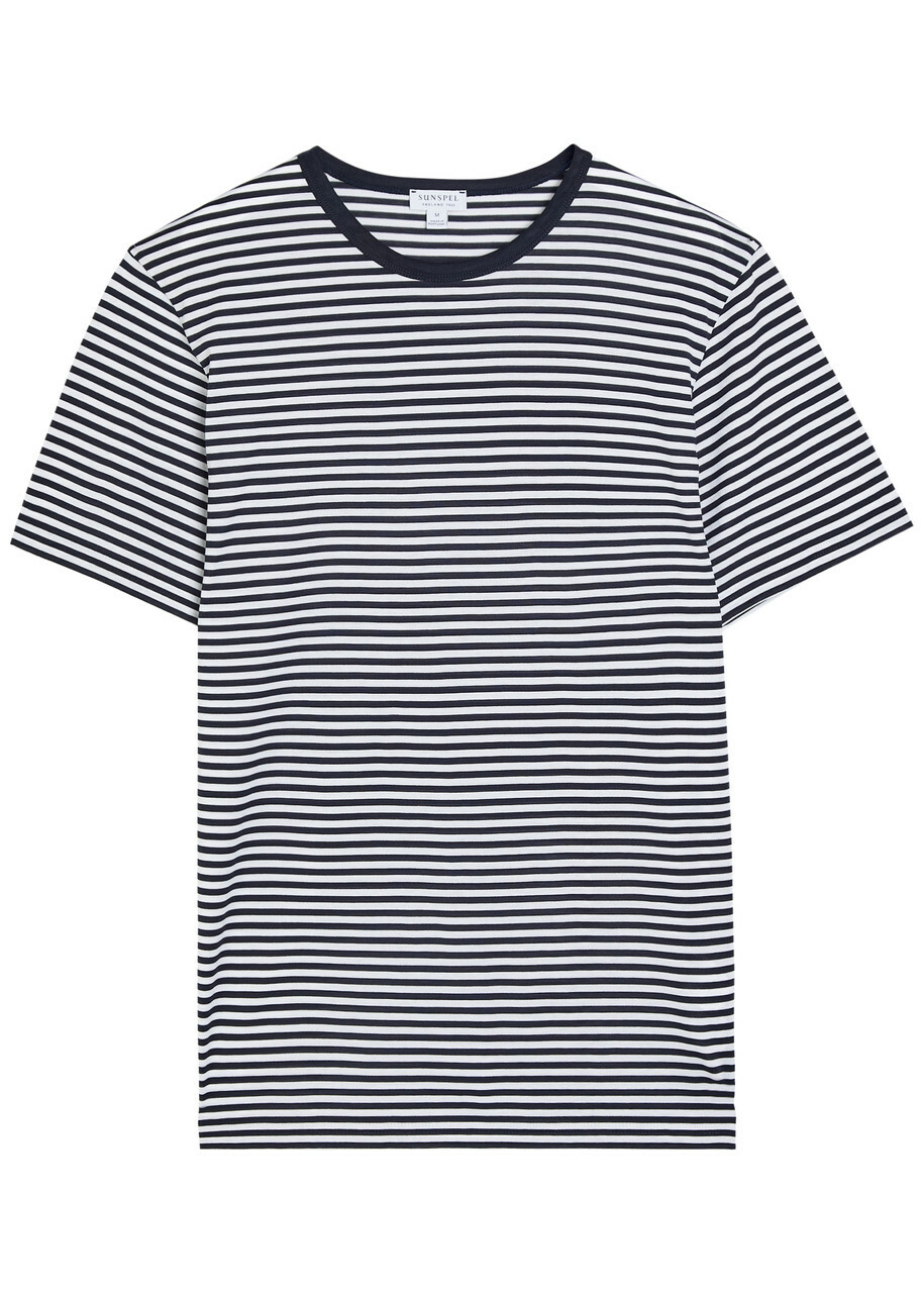 Sunspel Striped Cotton T-shirt Navy