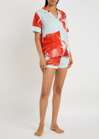 Desmond & Dempsey Floral-printed Linen Pyjama set Red