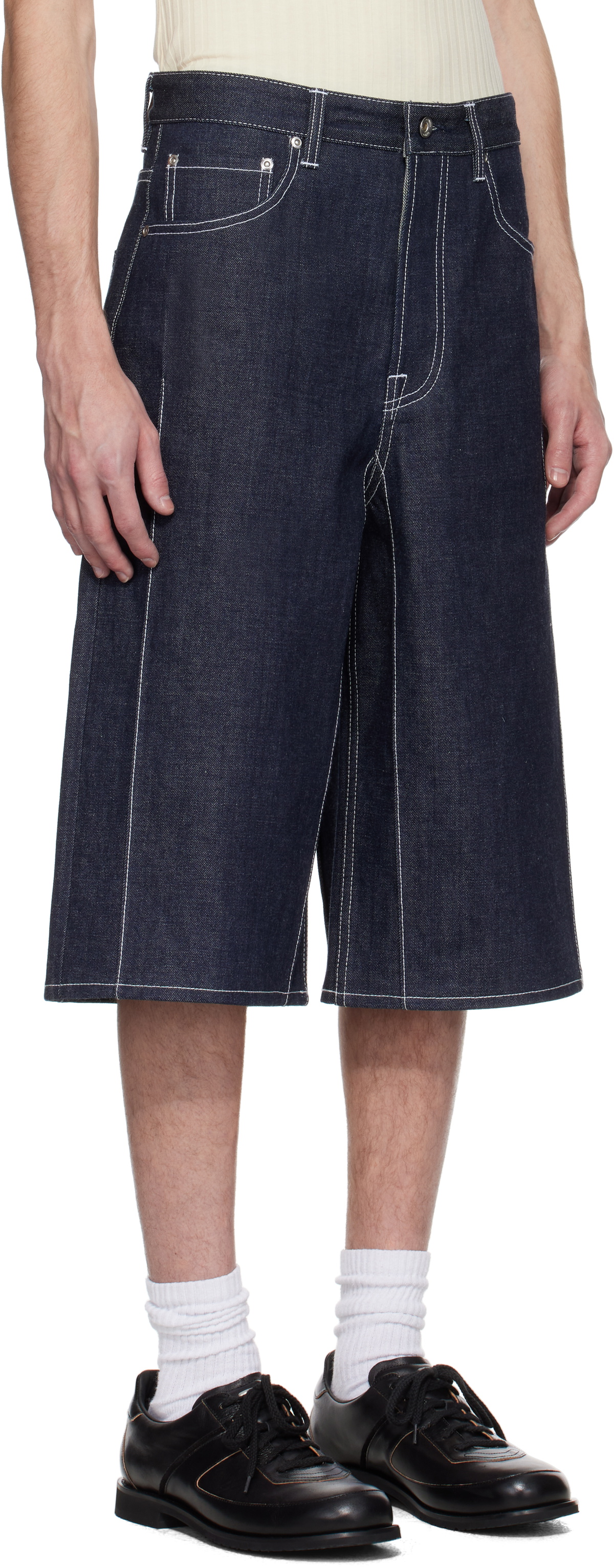 Karmuel Young Navy Cuboid Raw Denim Shorts