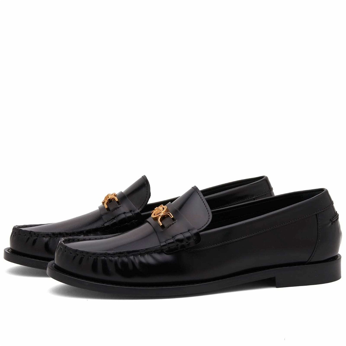 Photo: Versace Women's Medusa Head Loafer Shoes in Black Versace Gold