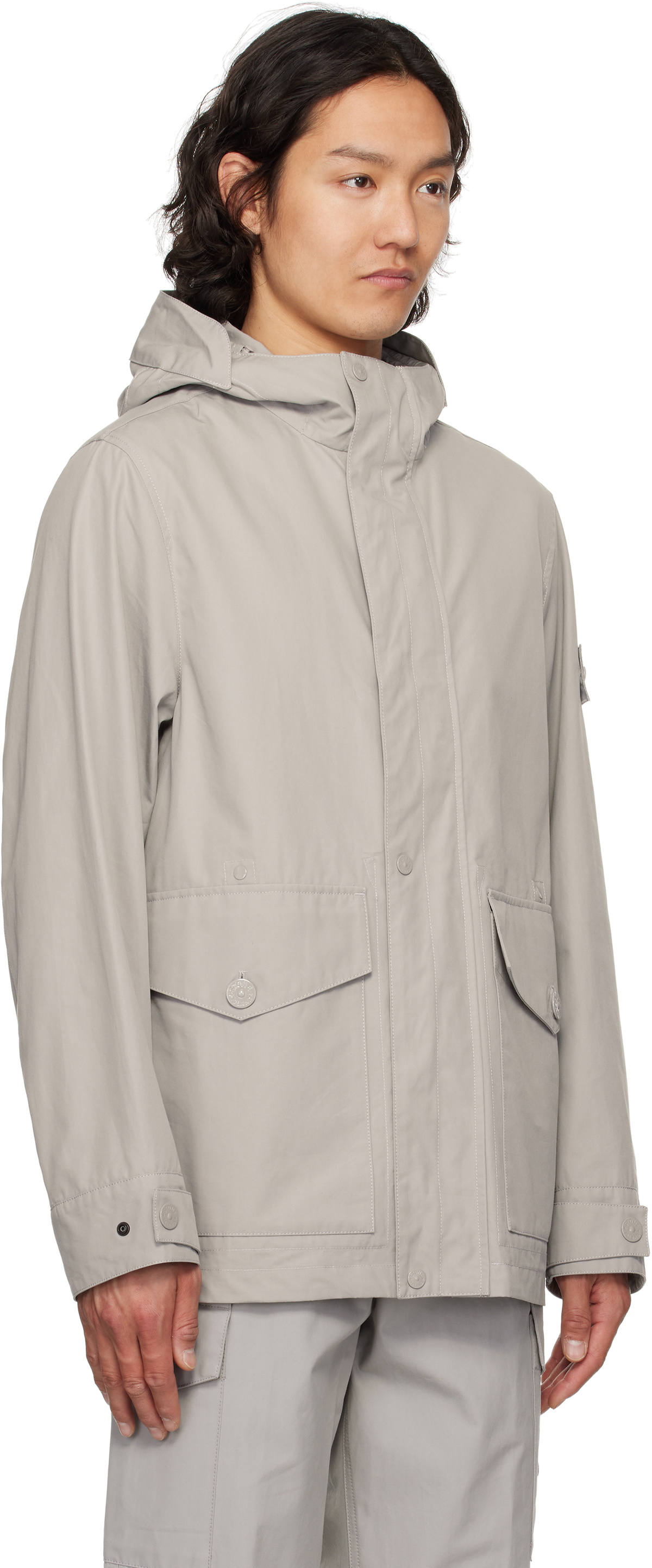 Stone Island Gray Weatherproof Cotton Canvas Coat