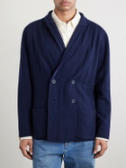 Inis Meáin - Double-Breasted Striped Wool, Cashmere and Cotton-Blend Blazer - Blue