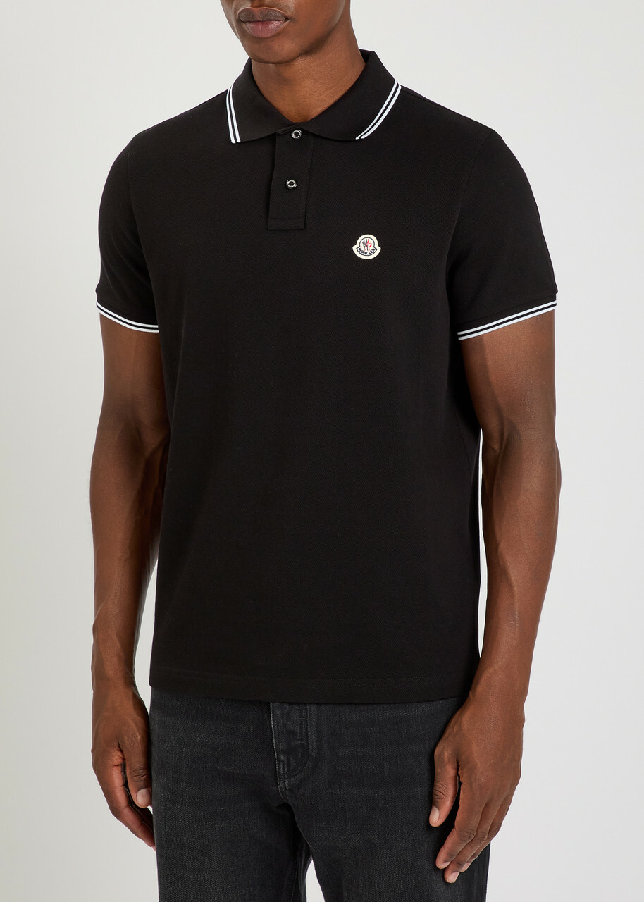 Moncler Logo-appliquéd Piqué Cotton Polo Shirt Black