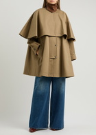Chloe Women's Khaki Cape-Layered Cotton Coat Size 36 (UK8 / S), Leather Collar & Detachable Cape