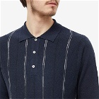 Wood Wood Men's Cooper Knit Long sleeve Polo Shirt in Navy