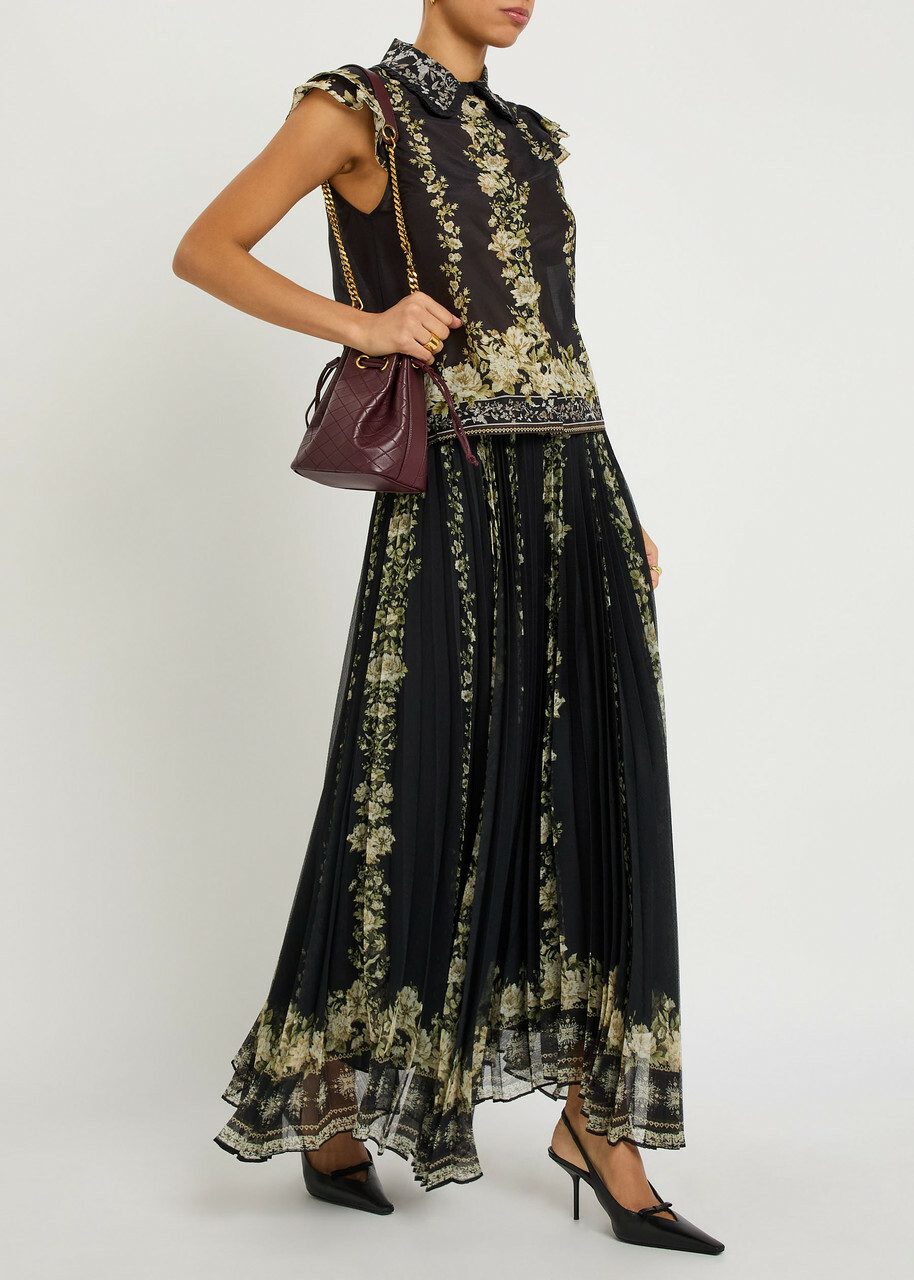 Alice + Olivia Katz Floral-print Chiffon Maxi Skirt Black