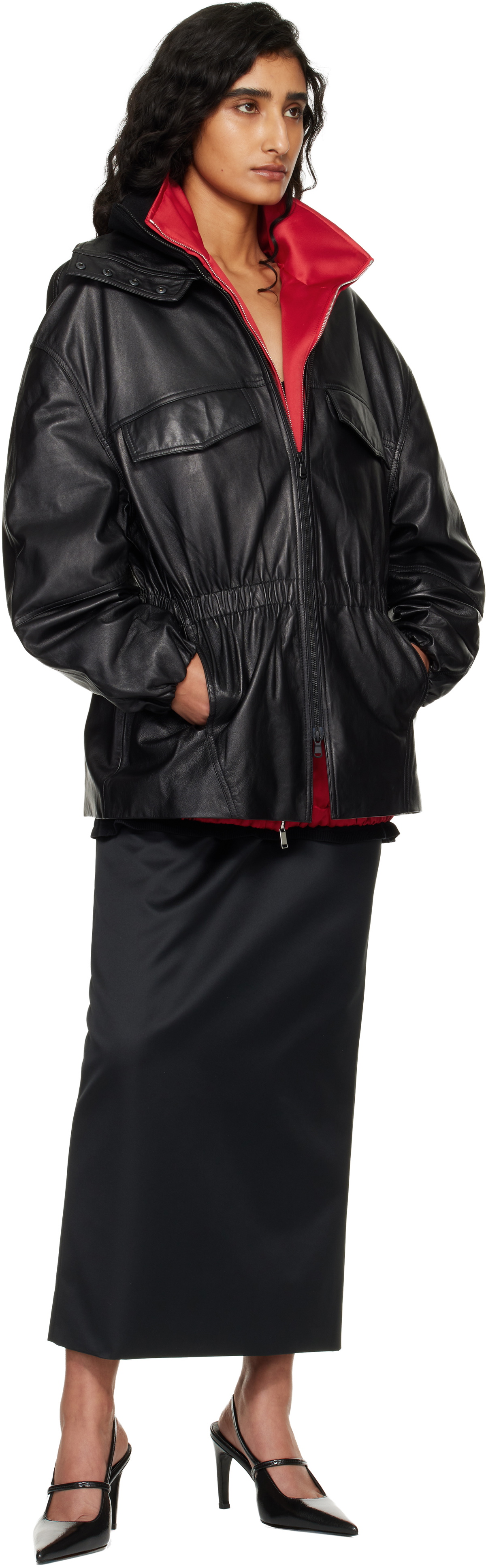 The Frankie Shop Black Alrose Satin Midi Skirt