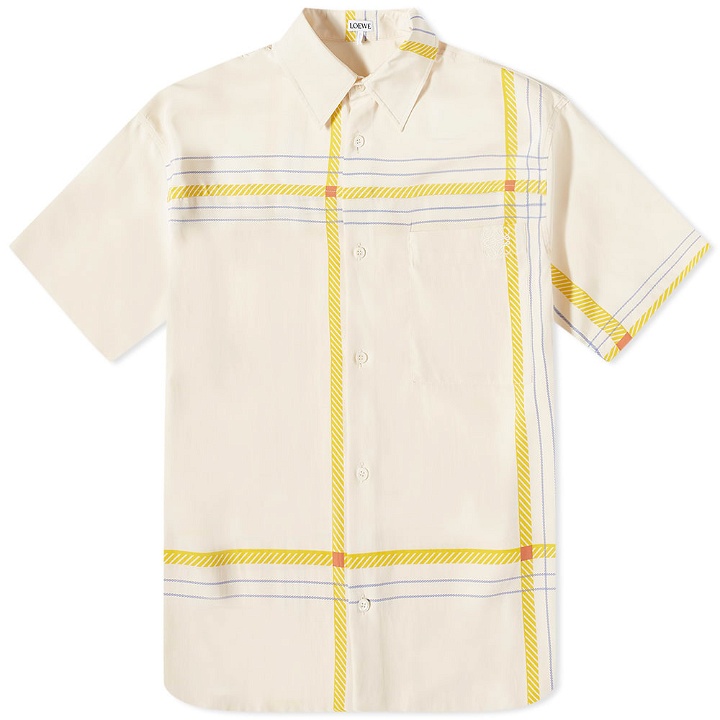 Photo: Loewe Men's Short Sleeve Check Shirt in Beige/Yellow