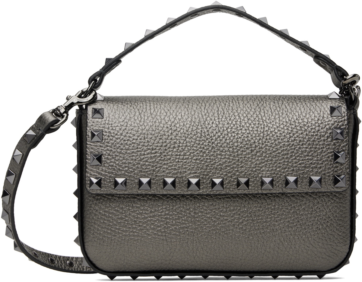 Valentino Garavani Gunmetal Mini Calf Leather Studs Bag