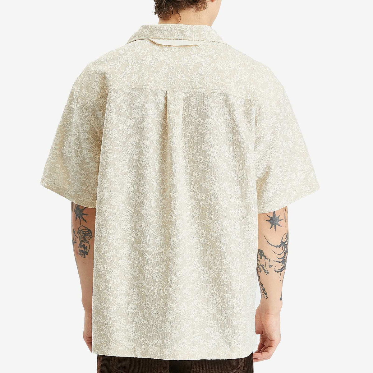 Merely Made Men's Floral Cut Work Shirt in Pearl Ivory