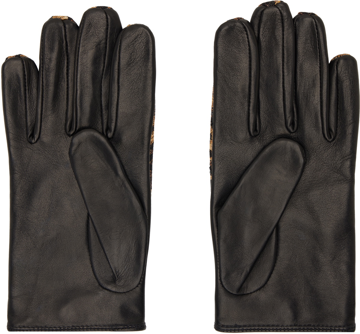 Ernest W. Baker Black Embroidered Cheetah Driving Gloves Ernest W