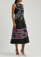 Lovebirds Printed and Appliquéd Denim Dress Black