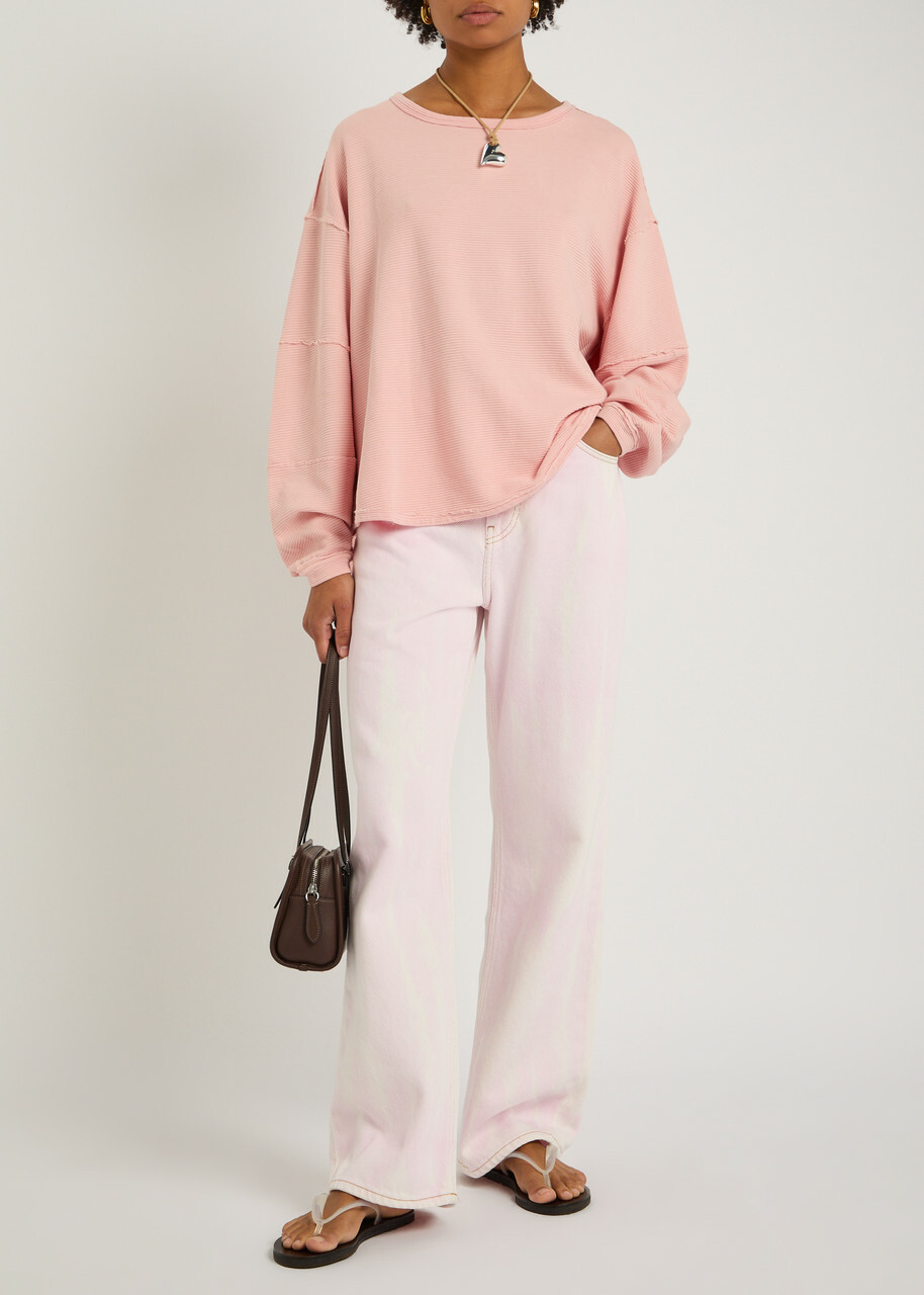 Free People Total Eclipse Ribbed Cotton T-shirt Peach