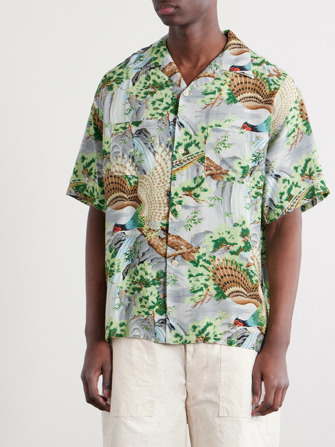 OrSlow - Camp-Collar Printed Voile Shirt - Green